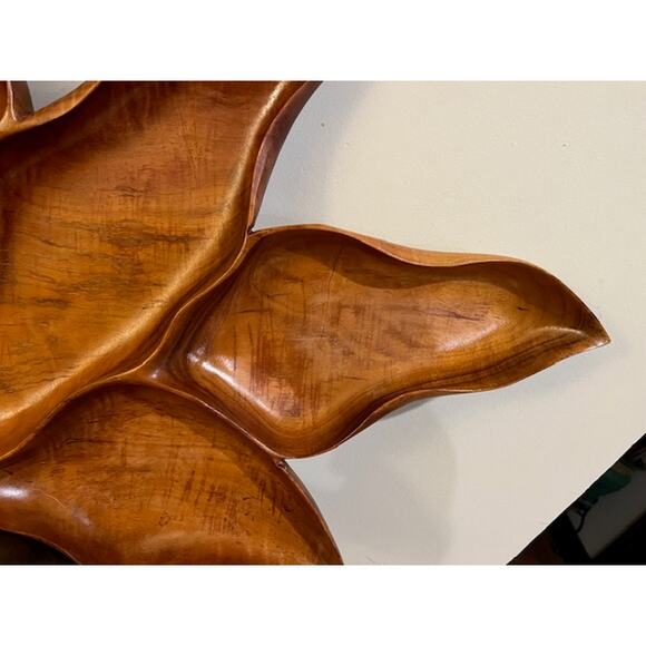 XL Vintage Blair Koa Wood Leaf Snack Tray 25" Signed MCM.. Tiki.. Hawaiian - Picture 2 of 6